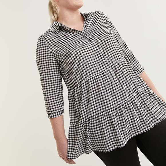 Reitmans Gingham Babydoll Tunic Tiered Shirtdress L - Picture 1 of 12